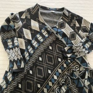 Sun & Shadow Aztec Print Drapey Cardigan Sweater